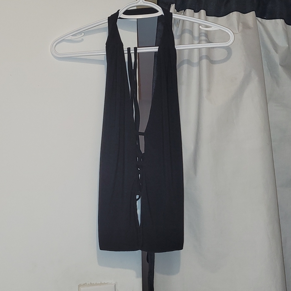 Demore Size M black halter top with lace up on the back